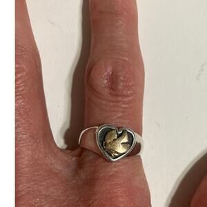 JAMES AVERY RETIRED DOVE HEART STERLING AND 14K GOLD RING